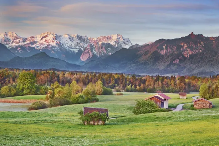 Framed Print : Alpine upland with Wetterstein Mountains - Germany, Bavaria, Upper Bavaria Framed Print : Alpine upland with Wetterstein Mountains - Germany, Bavaria, Upper Bavaria