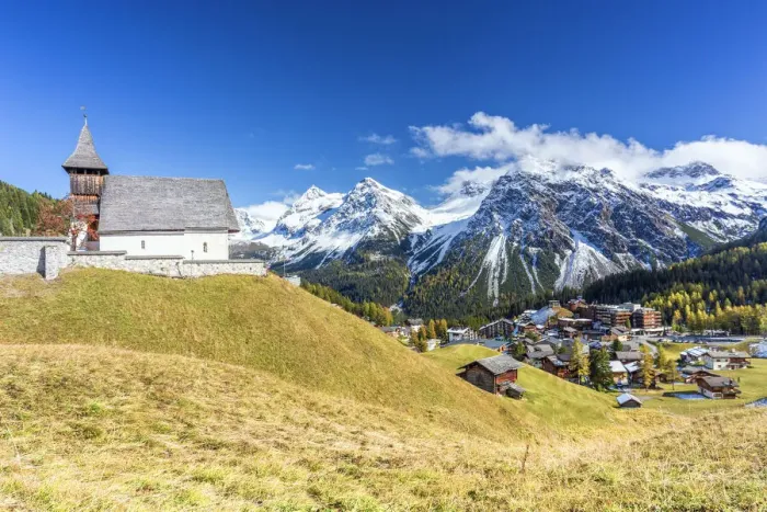 Framed Print : Alpine village of Arosa in autumn. Arosa, Canton of Graubunden, Switzerland Framed Print : Alpine village of Arosa in autumn. Arosa, Canton of Graubunden, Switzerland