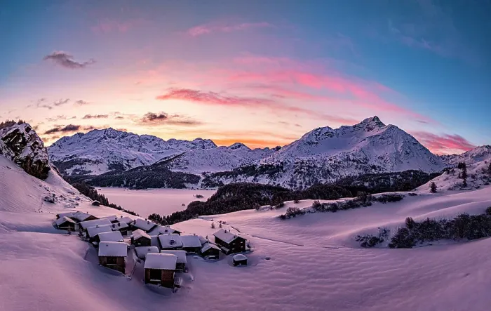 Framed Print : Alpine village of Grevasalvas at sunrise, Maloja, Engadin, canton of Graubunden, Switzerland Framed Print : Alpine village of Grevasalvas at sunrise, Maloja, Engadin, canton of Graubunden, Switzerland