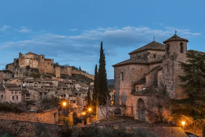 Framed Print : Alquezar village and Colegiata de Santa María la Mayor at dusk. Alquezar, Huesca, Spain Framed Print : Alquezar village and Colegiata de Santa María la Mayor at dusk. Alquezar, Huesca, Spain