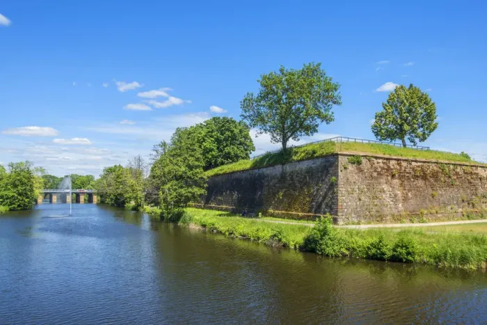 Framed Print : Alte Saar with walls of the Vauban fortress, Saarlouis, Saarland, Germany Framed Print : Alte Saar with walls of the Vauban fortress, Saarlouis, Saarland, Germany