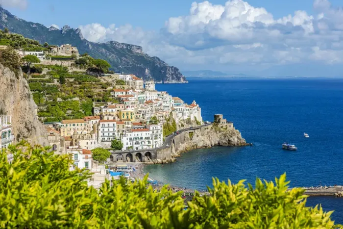 Framed Print : Amalfi, Amalfi coast, Salerno, Campania, Italy. High angle view of Amalfi
