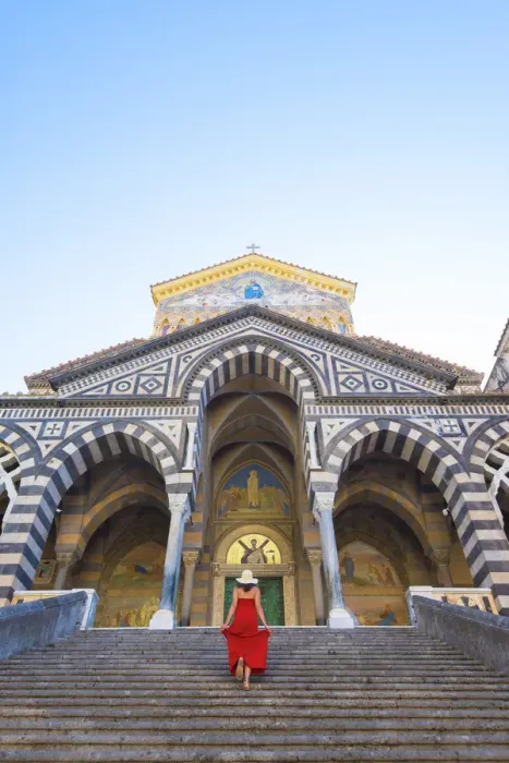 Framed Print : Amalfi, Amalfi Coast, Salerno Province, Campania, Italy Girl climbs the staircase to Framed Print : Amalfi, Amalfi Coast, Salerno Province, Campania, Italy Girl climbs the staircase to