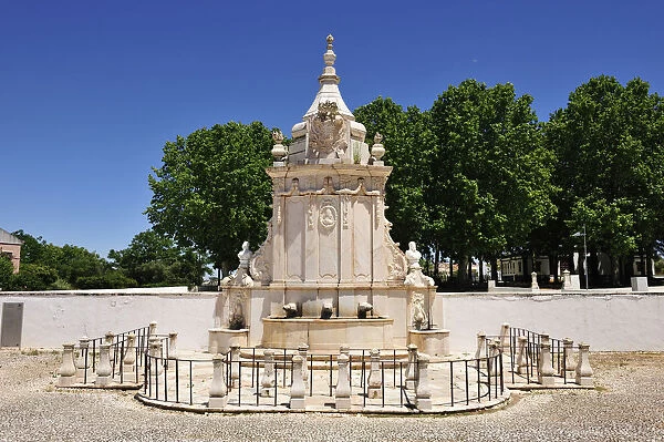 The amazing white marble fountain (Fonte das Bicas) of Borba, dating from 1781. Alentejo