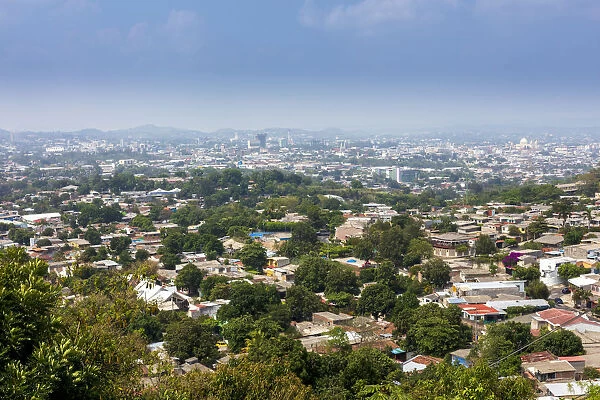 Americas, Central America, El Salvador, San Salvador, elevated skyline view of the city