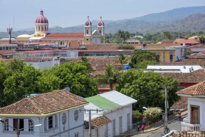 Framed Print : Americas, Central America, Nicaragua, Granada, view of the skyline showing Framed Print : Americas, Central America, Nicaragua, Granada, view of the skyline showing