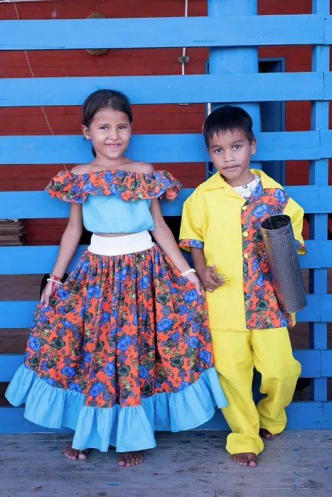 Framed Print : Americas, South America, Colombia, Cienaga Grande, local children wearing traditional festival clothing