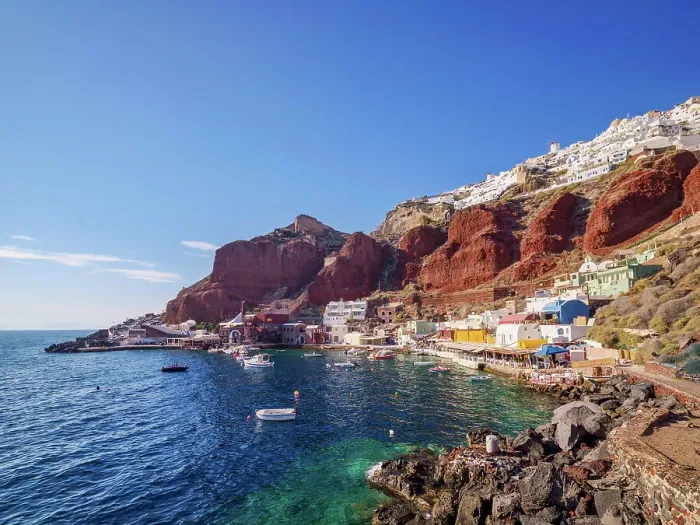 Framed Print : Ammoudi Bay and Oia Village, Santorini or Thira Island, Cyclades, Greece Framed Print : Ammoudi Bay and Oia Village, Santorini or Thira Island, Cyclades, Greece