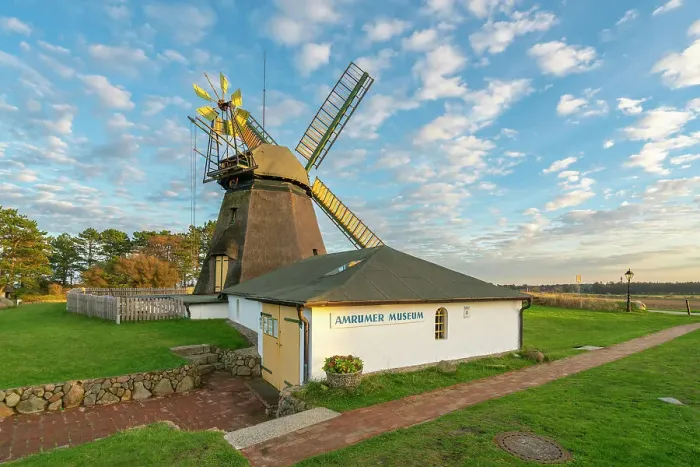 Framed Print : Amrum museum and mill, Nebel, Amrum island, Nordfriesland, Schleswig-Holstein, Germany