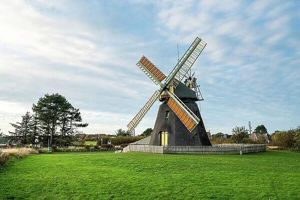 Amrum mill against sky, Nebel, Amrum island, Nordfriesland, Schleswig-Holstein, Germany