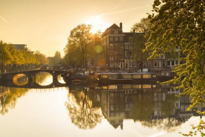 Framed Print : Amstel River at dawn, Amsterdam, Netherlands Framed Print : Amstel River at dawn, Amsterdam, Netherlands
