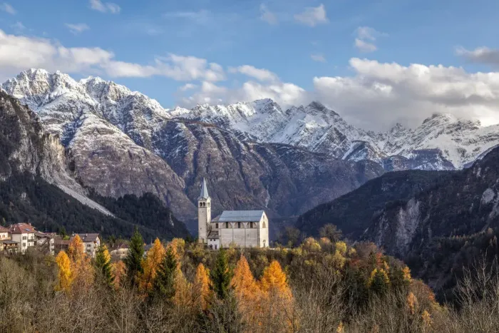 Framed Print : Ancient church of Valle di Cadore and snowcapped Dolomiti di Oltrepiave on Framed Print : Ancient church of Valle di Cadore and snowcapped Dolomiti di Oltrepiave on