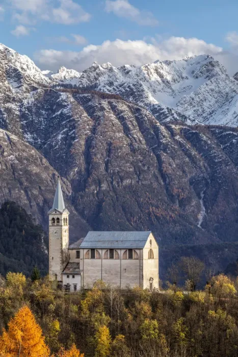 Framed Print : Ancient church of Valle di Cadore and snowcapped Dolomiti di Oltrepiave on Framed Print : Ancient church of Valle di Cadore and snowcapped Dolomiti di Oltrepiave on