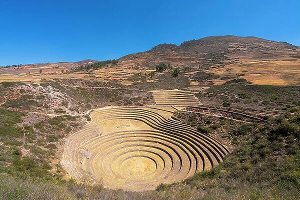 Ancient Inca terrace fields at Moray, Maras, Sacred Valley, Cuzco Region, Peru