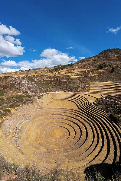 Ancient Inca terrace fields at Moray, Maras, Sacred Valley, Cuzco Region, Peru