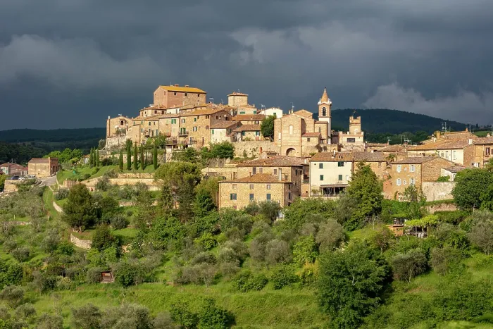 Framed Print : The ancient village of Montisi against a stormy sky, Montalcino, Province of Siena, Tuscany, Italy Framed Print : The ancient village of Montisi against a stormy sky, Montalcino, Province of Siena, Tuscany, Italy
