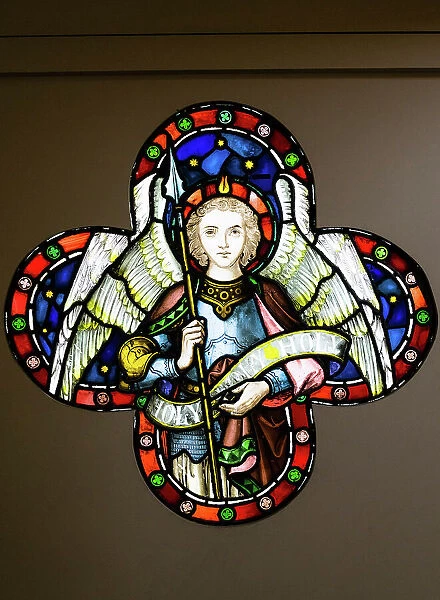 Angel with Spear, 1860s, made by Lavers and Barraud, The Stained Glass Museum, Ely Cathedral, Ely, Cambridgeshire, England