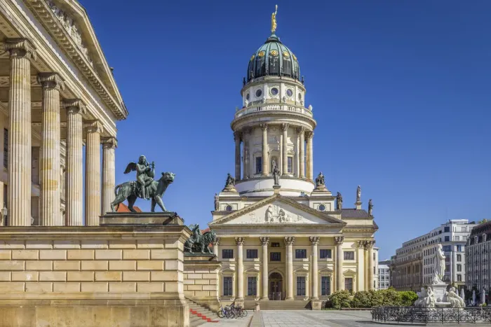Framed Print : Angel statue at Berlin Concert Hall and French Cathedral, Gendarmenmarkt, Berlin, Germany