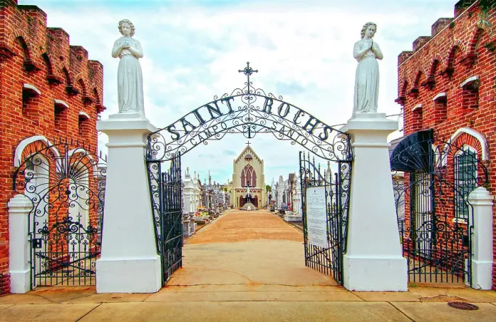 Framed Print : Angels guard the entrance to St Rochs Cemetery in the Bywater district of New Orleans. Saint Roch is the Patron Saint Of Miraculous Cures and many sick believers have come here hoping for a cure. Louisiana, USA Framed Print : Angels guard the entrance to St Rochs Cemetery in the Bywater district of New Orleans. Saint Roch is the Patron Saint Of Miraculous Cures and many sick believers have come here hoping for a cure. Louisiana, USA