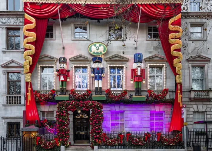 Framed Print : Annabels Mayfair private club Christmas decorations, London, England