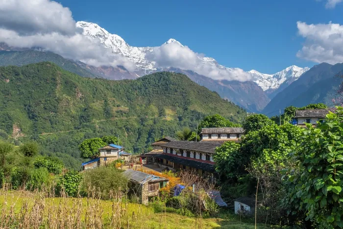 Framed Print : Annapurna South and Ghandruk village, Annapurna Region, Gandaki Province, Nepal