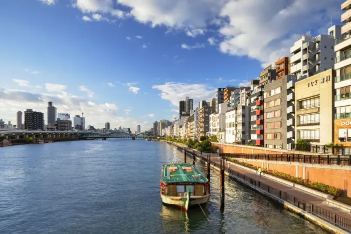 Framed Print : Apartments along Sumida River, Tokyo, Japan Framed Print : Apartments along Sumida River, Tokyo, Japan
