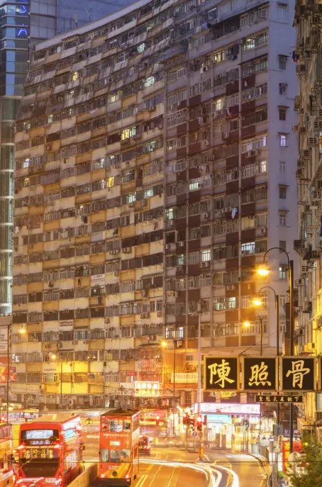 Framed Print : Apartments and traffic at dusk, North Point, Hong Kong Island, Hong Kong Framed Print : Apartments and traffic at dusk, North Point, Hong Kong Island, Hong Kong