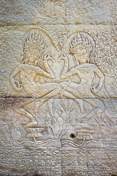 Apsara dancers, stone carvings at Banteay Kdei temple, Angkor, UNESCO World Heritage Site