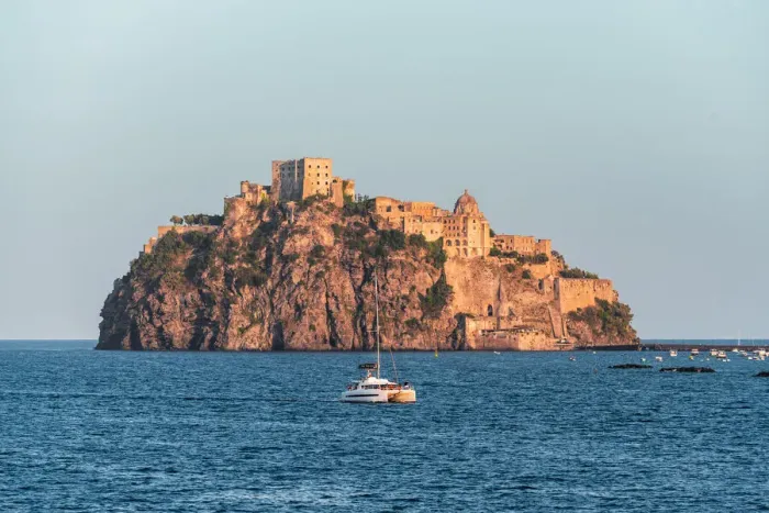 Framed Print : Aragonese Castle at sunset, Ischia island, Gulf of Naples, Naples province, Campania Framed Print : Aragonese Castle at sunset, Ischia island, Gulf of Naples, Naples province, Campania