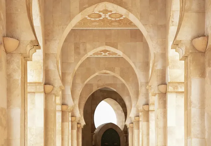 Framed Print : Arches and columns on the exterior of the Mosque of Hassan II, Casablanca, Northern Morocco Framed Print : Arches and columns on the exterior of the Mosque of Hassan II, Casablanca, Northern Morocco