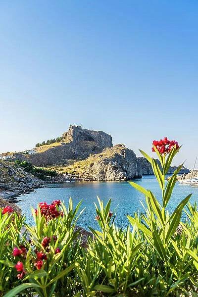 The Arcopolis of Lindos and St Pauls Bay, Lindos, Rhodes, Dodecanese Islands, Greece