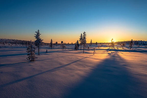 Arctic sunset, close to Saariselka, Lapland, Finland