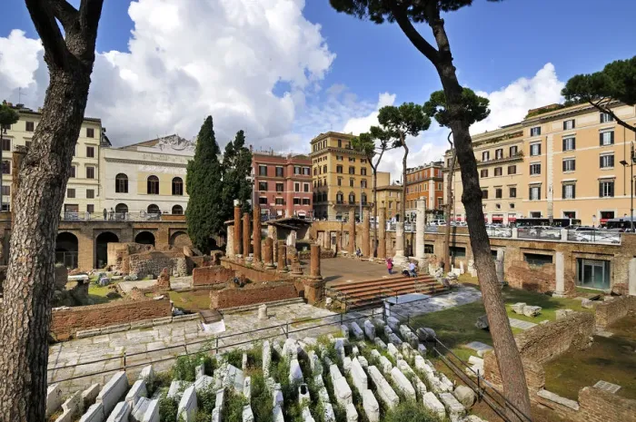 Framed Print : Area Sacra di Largo di Torre Argentina. Julius Caesar was killed in the Curia of