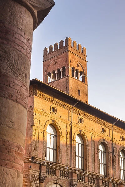 Arengo tower in Maggiore square in the city centr of Bologna