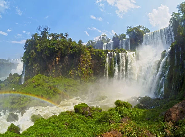 Argentina, Misiones, Puerto Iguazu, View of the Iguazu Falls with the rainbow