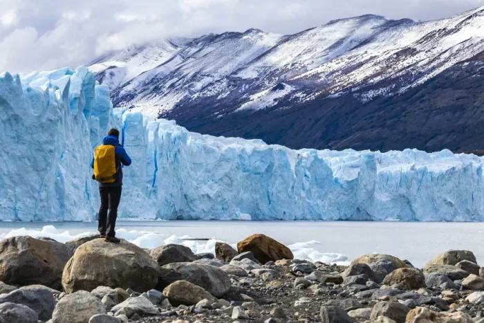 Framed Print : Argentina, Patagonia, Santa Cruz province, Los Glaciares National Park, tourist admires Framed Print : Argentina, Patagonia, Santa Cruz province, Los Glaciares National Park, tourist admires