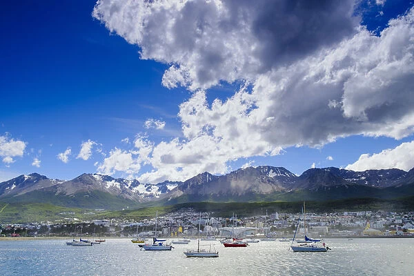 Argentina, Patagonia, Ushuaia. Tierra del Fuego, view of Ushuaia port and town
