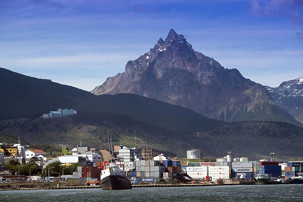 Argentina, Patagonia, Ushuaia. Tierra del Fuego, view of Ushuaia port and town