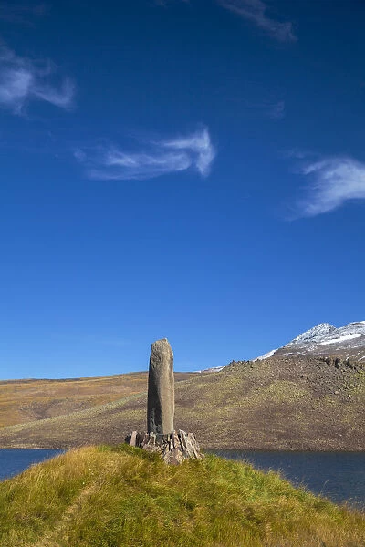 Armenia, Aragatsotn, Phallic stone at Kari Lake situated at the base of Mount Aragats