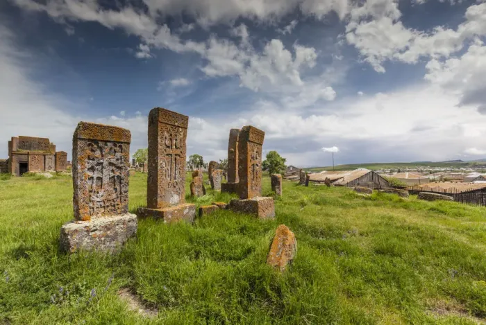 Framed Print : Armenia, Lake Sevan, Noratus, town cemetery, ancient khachkar monuments Framed Print : Armenia, Lake Sevan, Noratus, town cemetery, ancient khachkar monuments