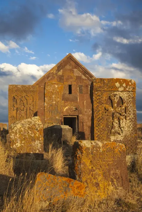 Framed Print : Armenia, Lake Seven, Khachkars at Noratus cemetery Framed Print : Armenia, Lake Seven, Khachkars at Noratus cemetery