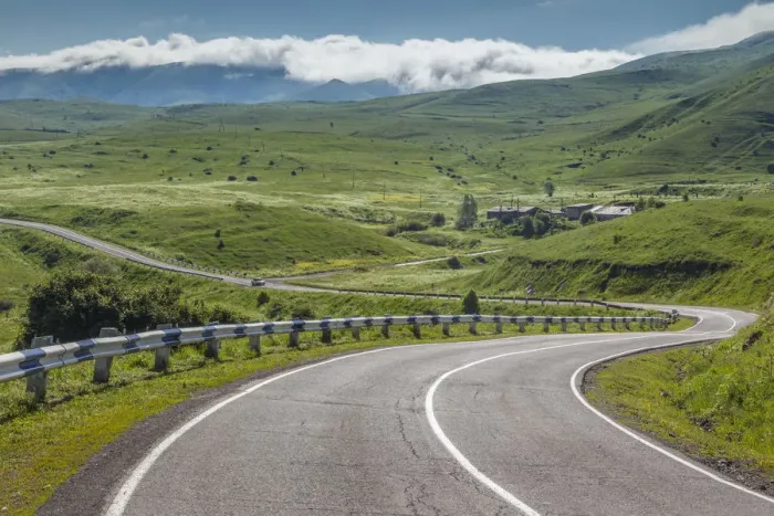 Framed Print : Armenia, Saralan, Zangezur Mountains, mountain fog, and highway, summer