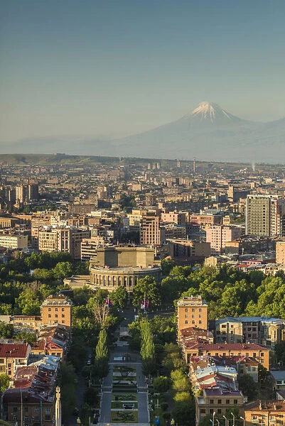 Armenia, Yerevan, The Cascade, high angle view of the city and Mt. Ararat