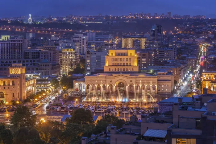 Framed Print : Armenia, Yerevan, Republic Square and skyline, high angle view Framed Print : Armenia, Yerevan, Republic Square and skyline, high angle view