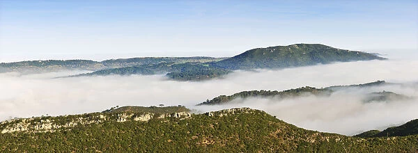 Arrabida Natural Park in a foggy morning. Portugal