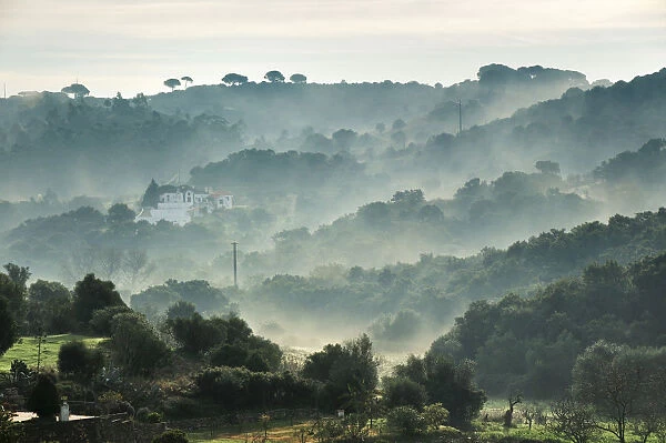 Arrabida Natural Park in the mist. Palmela, Portugal