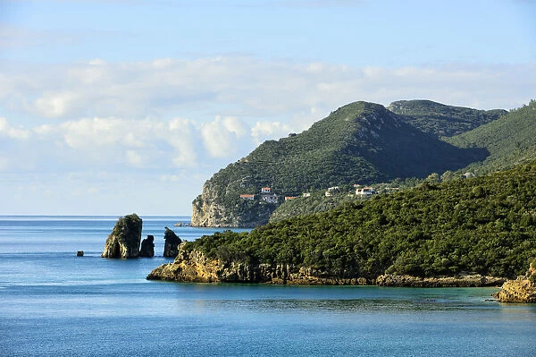 Arrabida Nature Park with a typical mediterranean maquis forest and the Atlantic Ocean