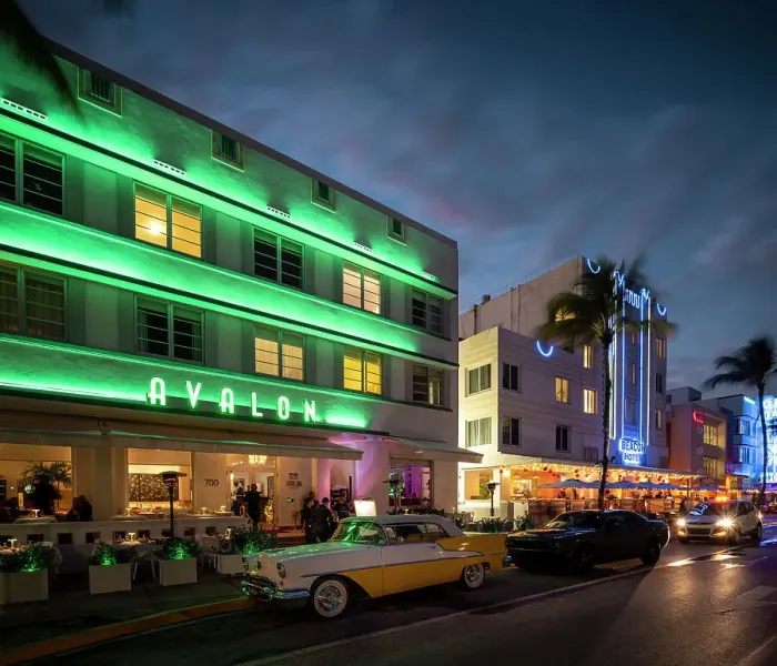 Framed Print : Art deco architecture of Ocean Drive at night, South Beach, Miami, Dade County, Florida, USA Framed Print : Art deco architecture of Ocean Drive at night, South Beach, Miami, Dade County, Florida, USA