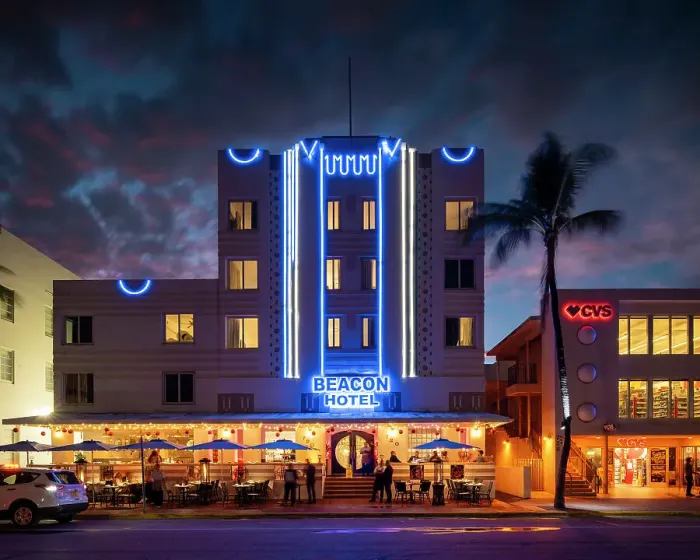 Framed Print : Art deco architecture of Ocean Drive at night, South Beach, Miami, Dade County, Florida, USA Framed Print : Art deco architecture of Ocean Drive at night, South Beach, Miami, Dade County, Florida, USA