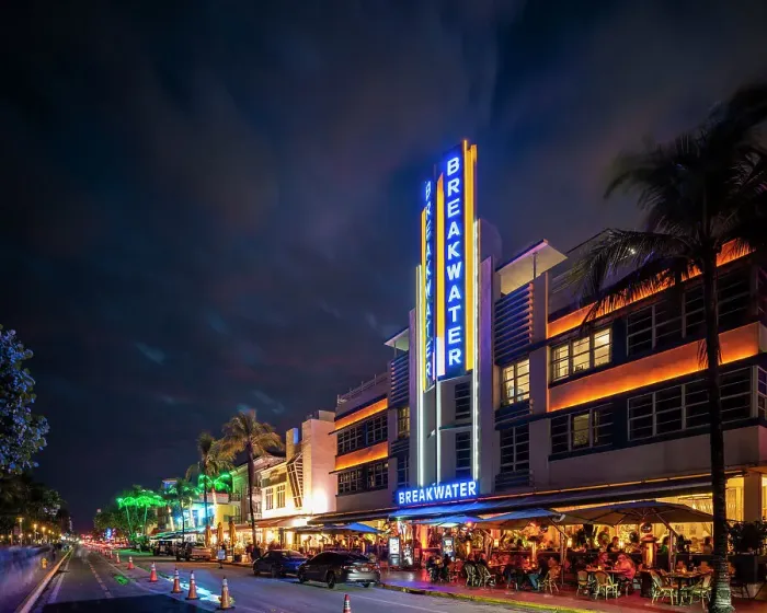 Framed Print : Art deco architecture of Ocean Drive at night, South Beach, Miami, Dade County, Florida, USA Framed Print : Art deco architecture of Ocean Drive at night, South Beach, Miami, Dade County, Florida, USA
